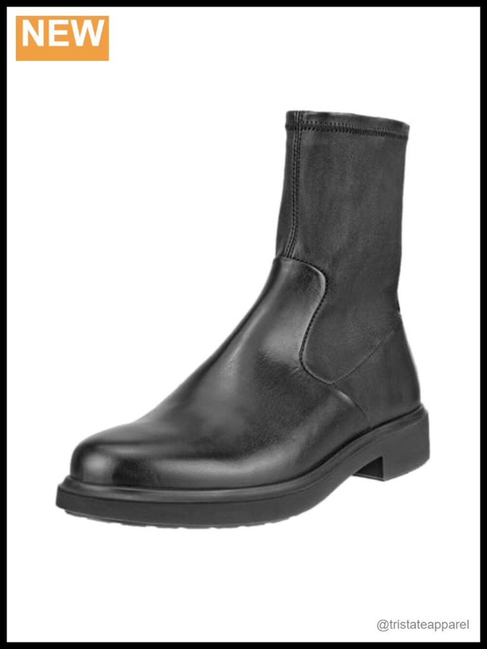 Ankle Boots Leather Block Heel Pull-On Stretch